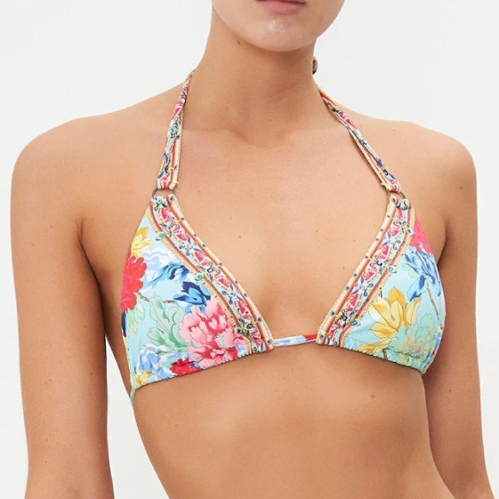 Camilla "Go Stag" Ring Triangle Bikini Top, Multicolor